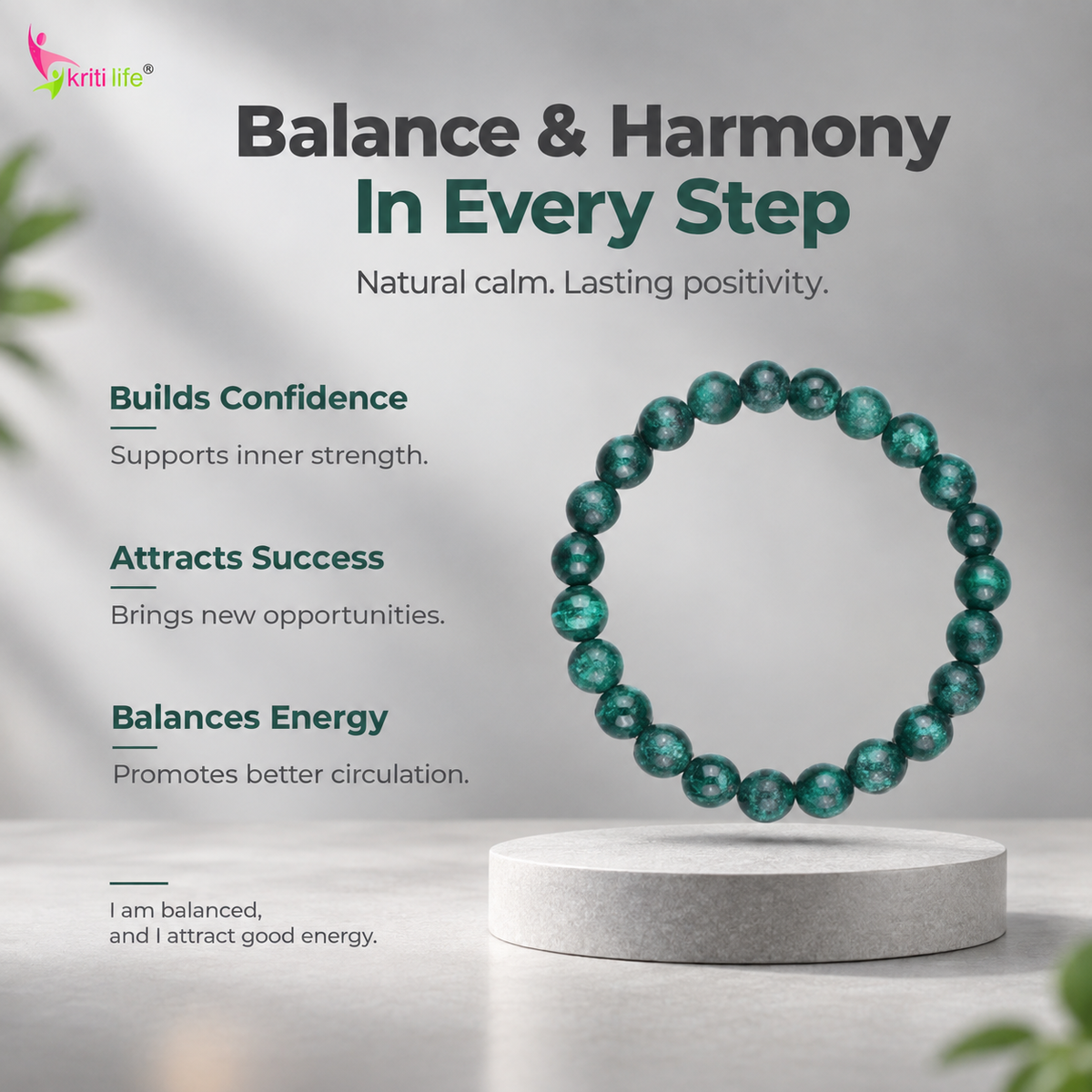Natural Malachite Crystal Healing Bracelet – Boost Confidence & Balance-8mm