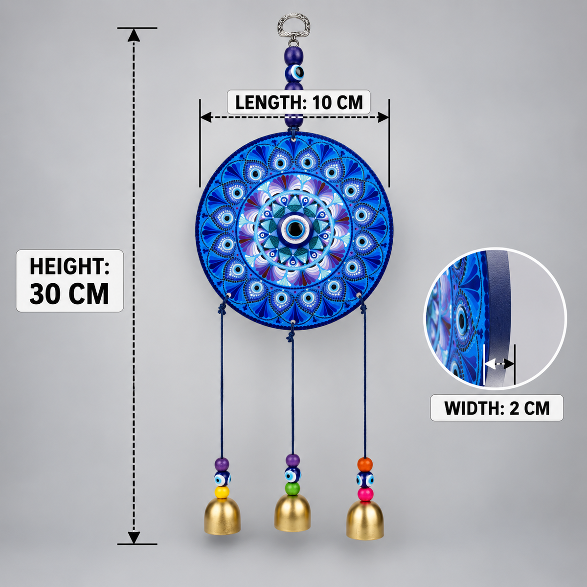 Hanging Evil Eye Wall Decor with Bells | Nazar Suraksha Totem for Home & Office- 30 cm Hight