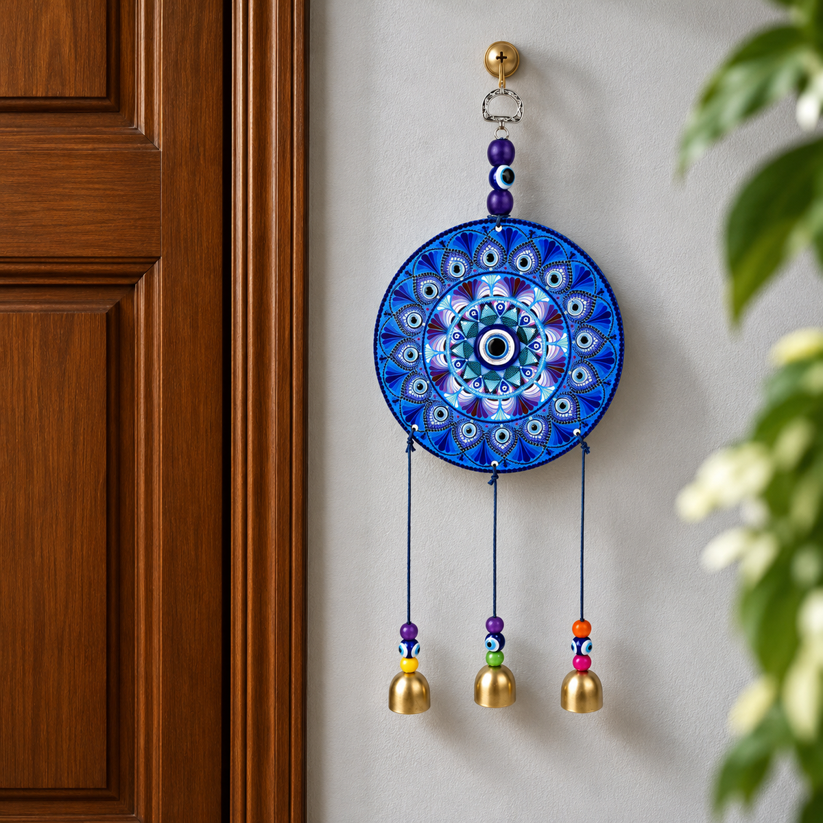 Hanging Evil Eye Wall Decor with Bells | Nazar Suraksha Totem for Home & Office- 30 cm Hight