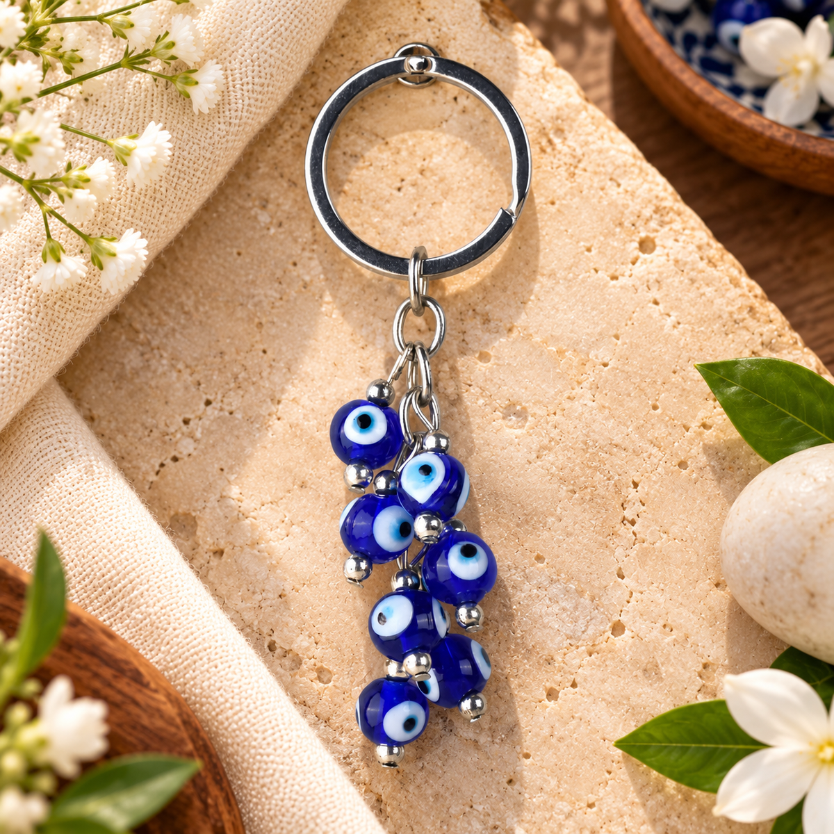 Beaded Evil Eye Keychain | Cluster of Protection Beads for Positivity & Energy Shield-9 cm Hight