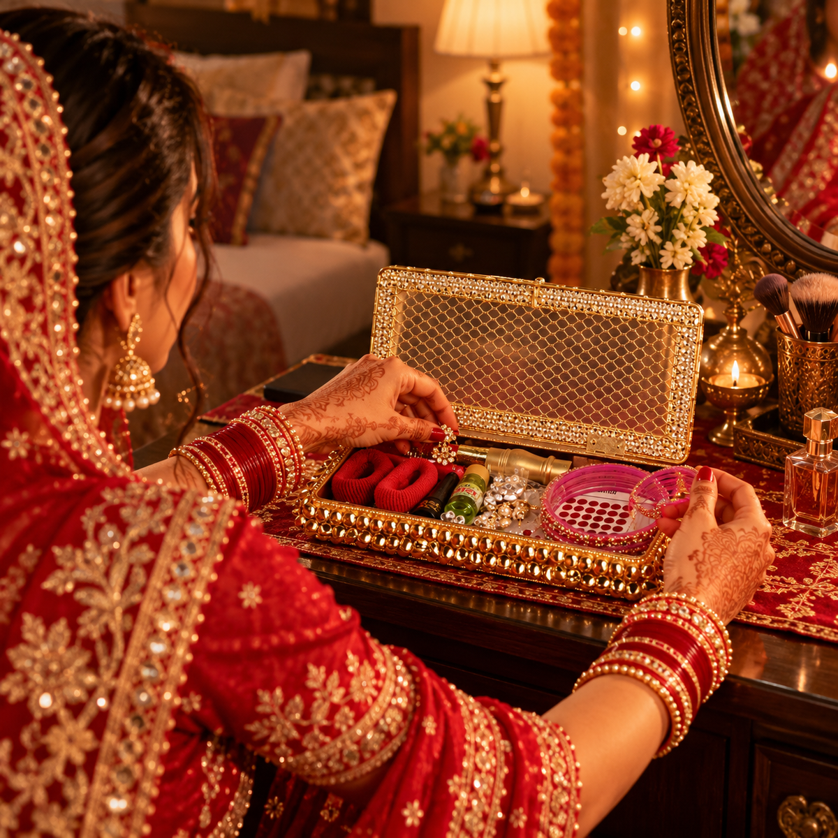 Premium Karwa Chauth Shringar & Pooja Gift Set with Decorative Box