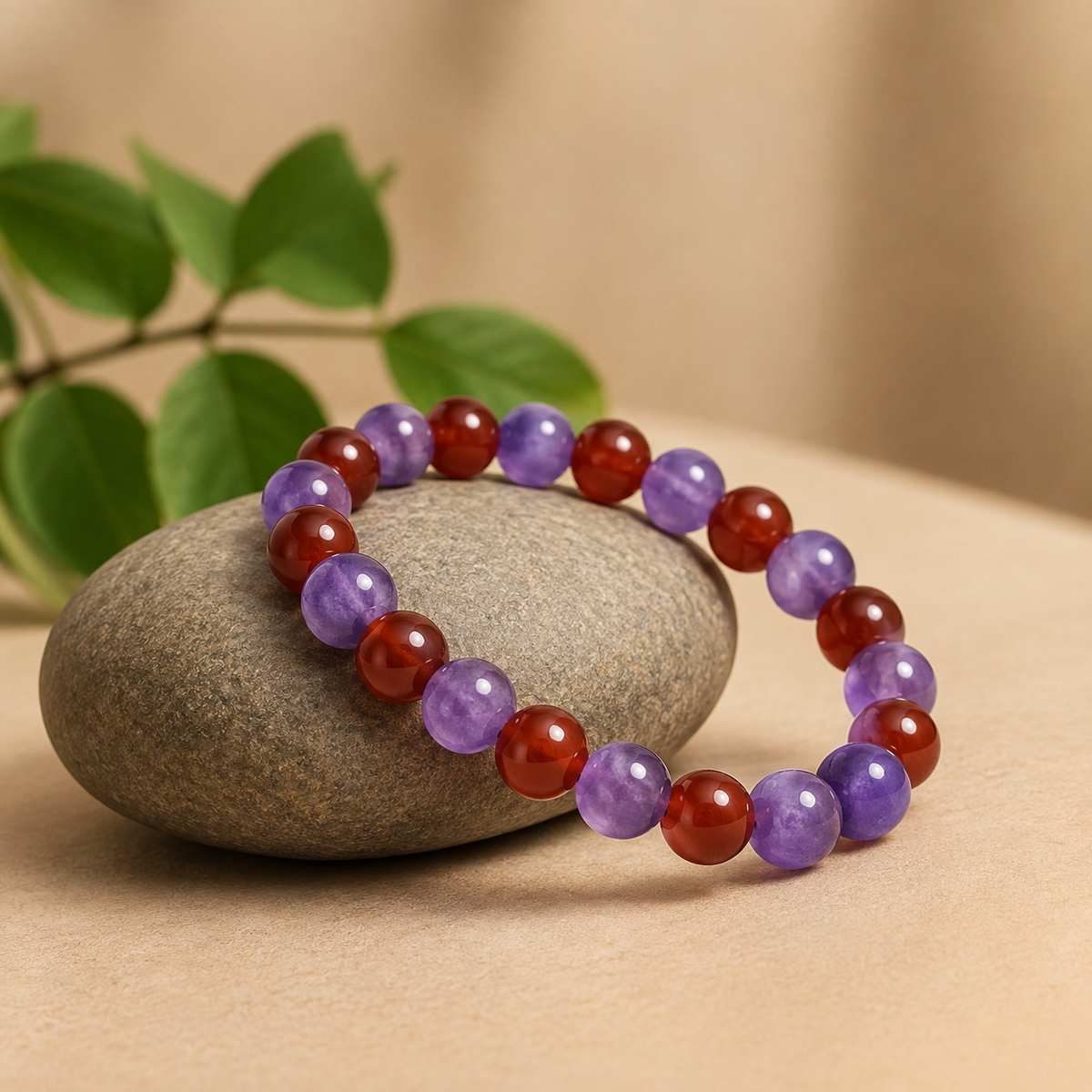 Natural Amethyst & Red Jasper Crystal Bracelet 8mm