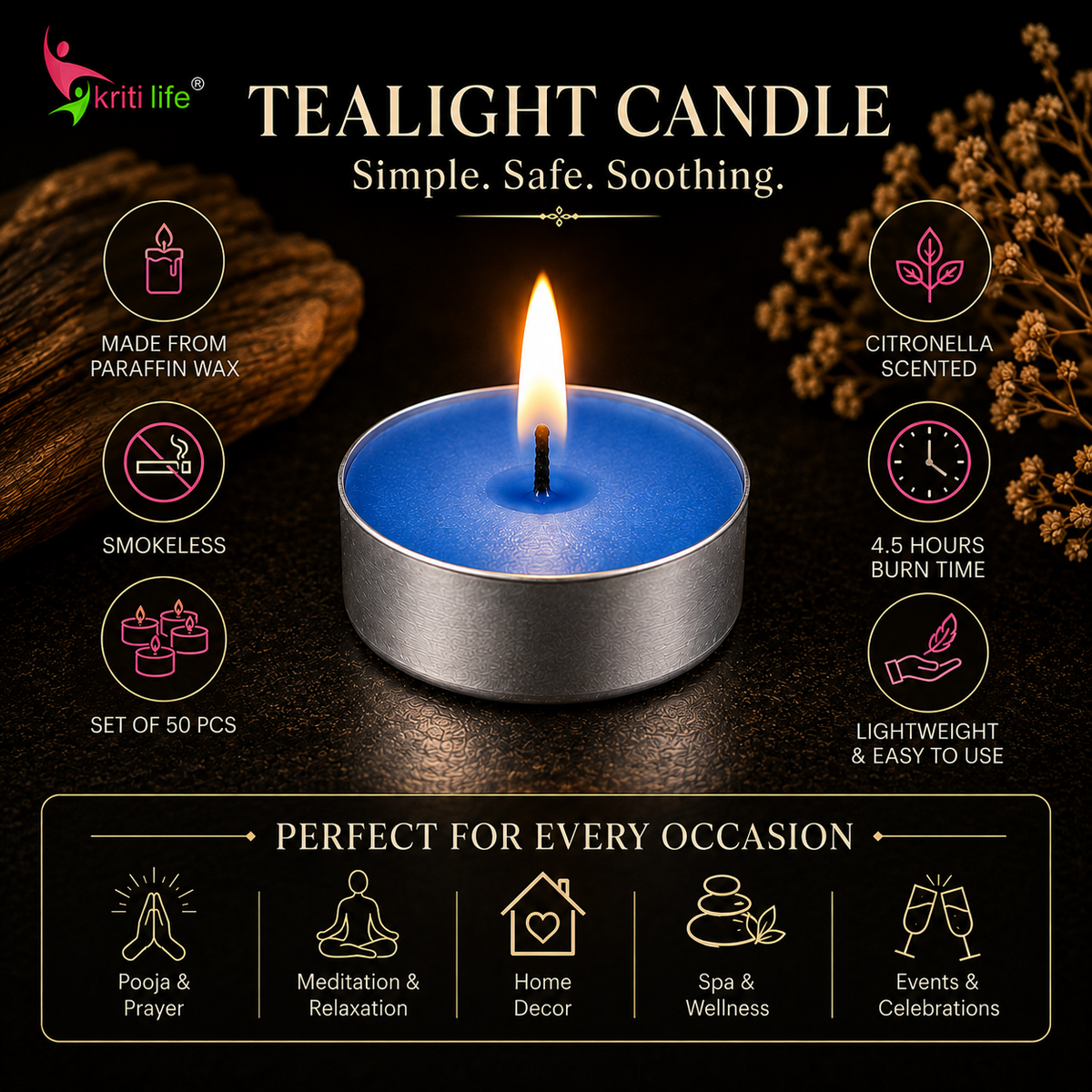 Citronella Scented Tealight Candles | 4.5 Hour Burn | Set of 50.