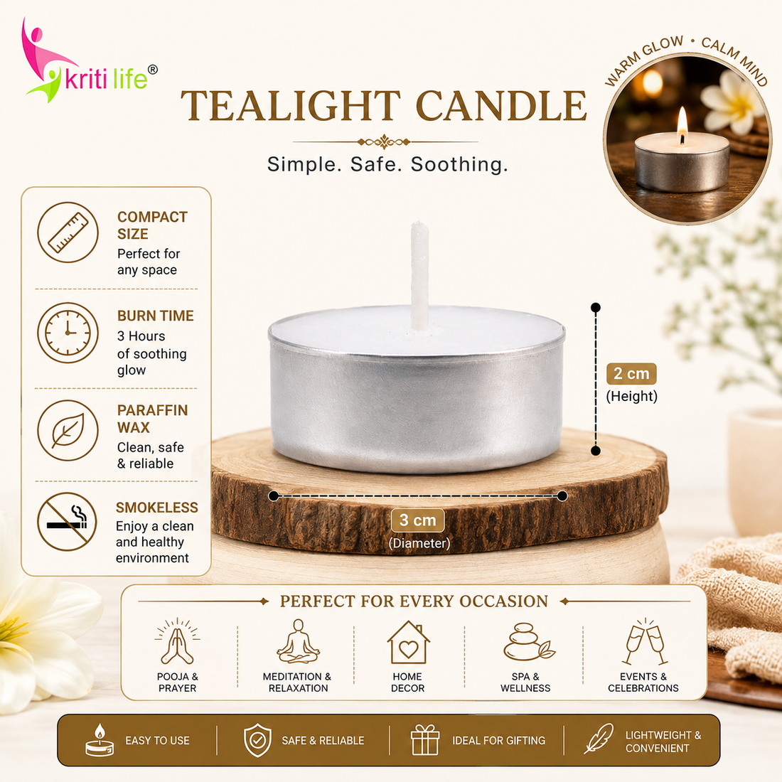 Tealight Candles Unscented  3 Hour Set of 50 Pcs