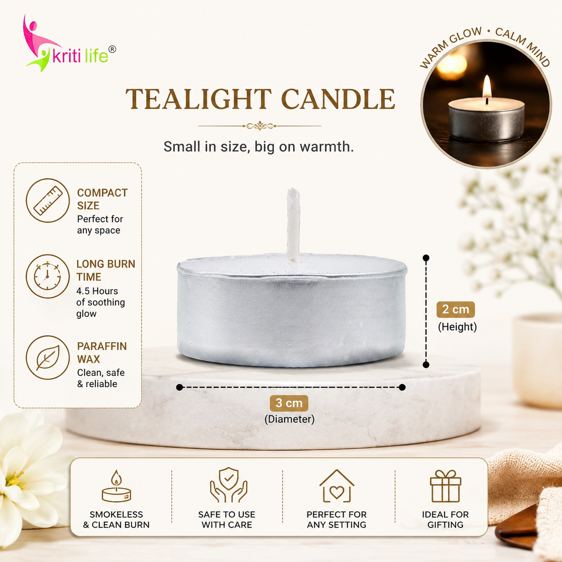 Tealight Candles Unscented  4.5 Hour Set of 50 Pcs