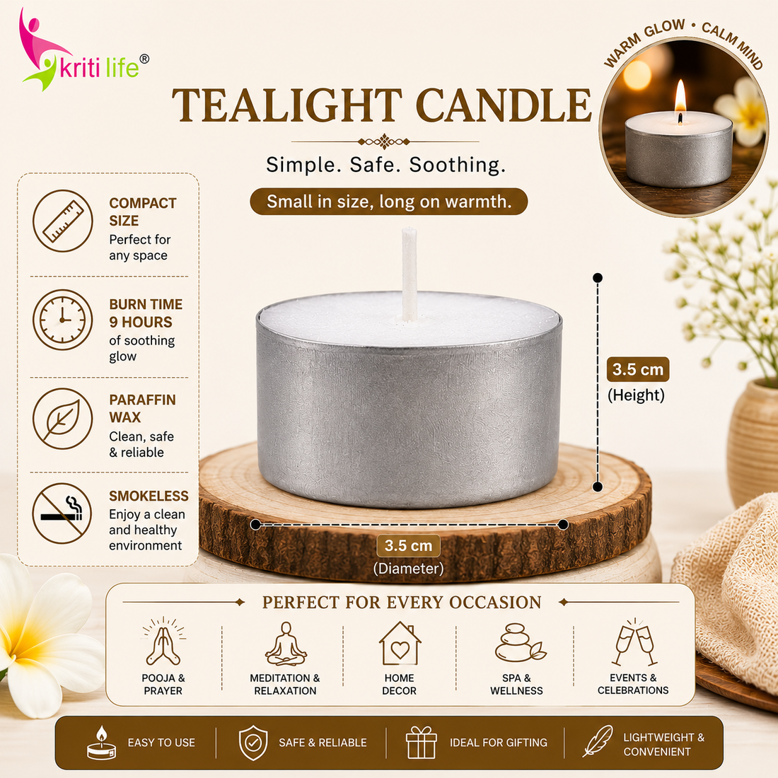 Tealight Candles Unscented  | 9  Hour Burn | Set of 50