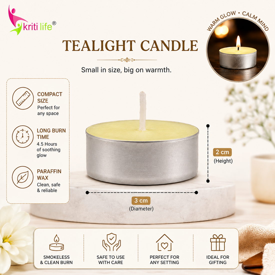 Vanilla Scented Tealight Candles 4.5 Hour Set of 50 Pcs