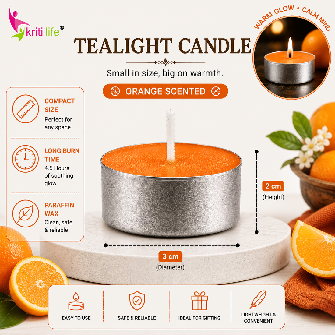 Orange Scented Tealight Candles | 4.5 Hour Burn | Set of 50.