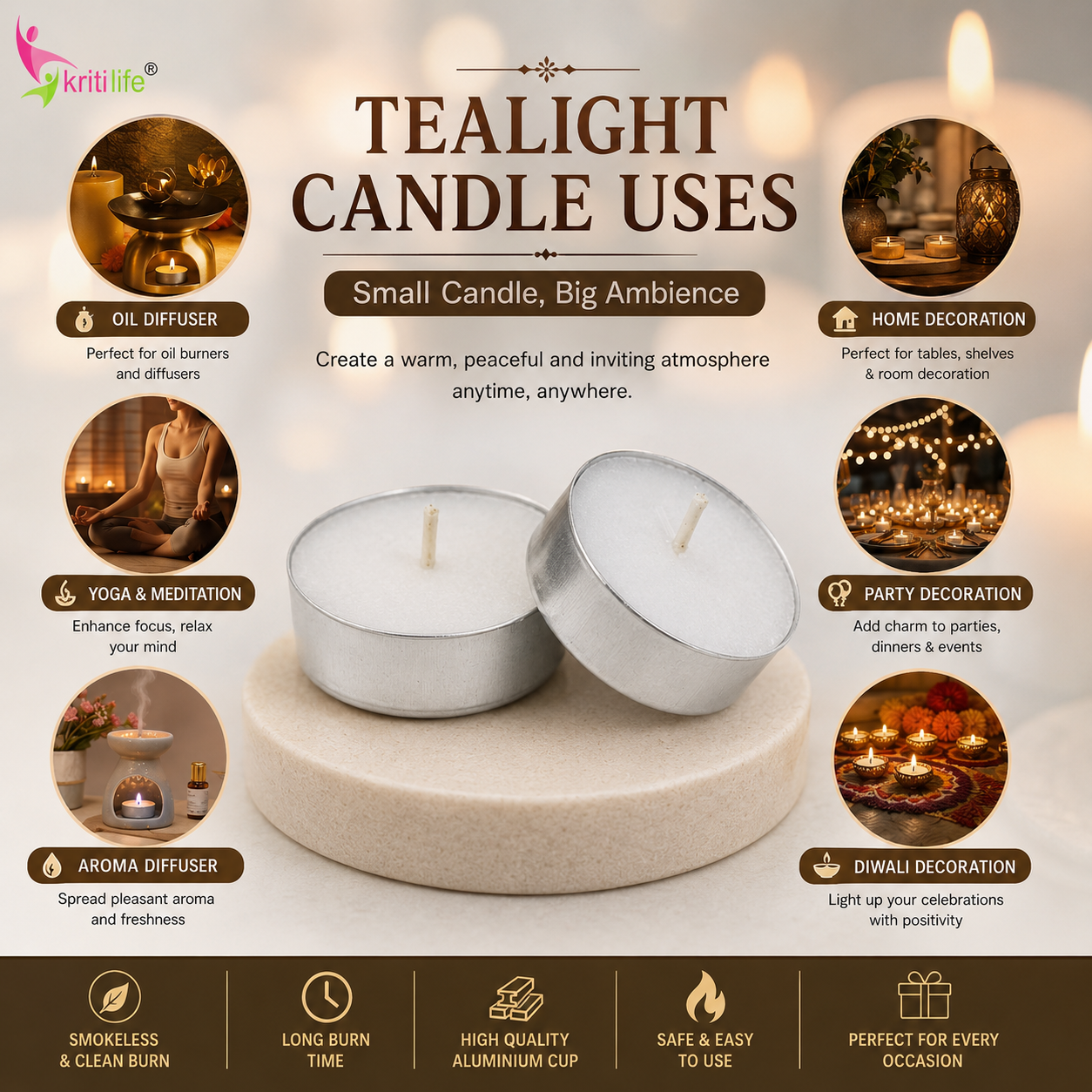 Tealight Candles Unscented  4.5 Hour Set of 50 Pcs