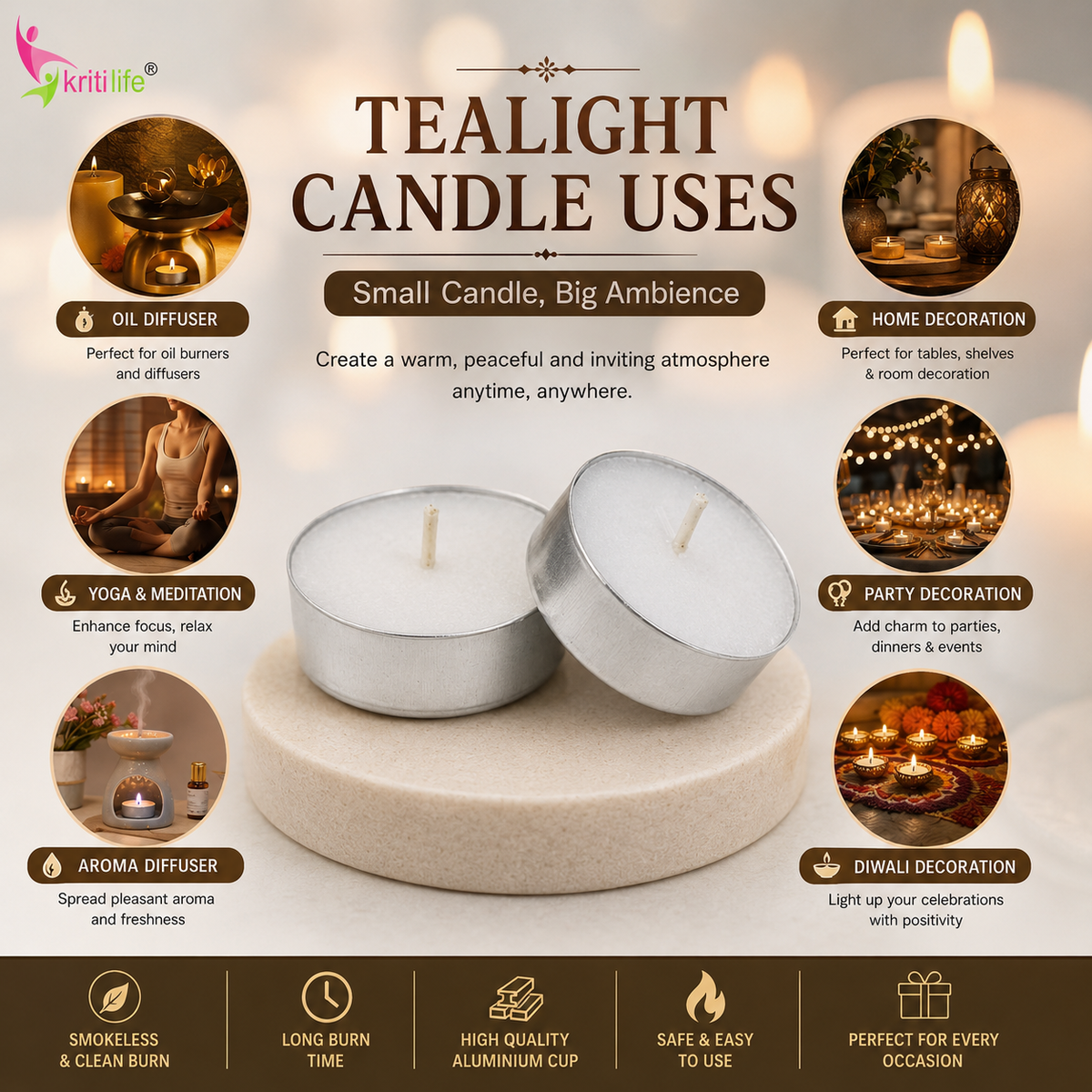Tealight Candles Unscented  | 9  Hour Burn | Set of 50