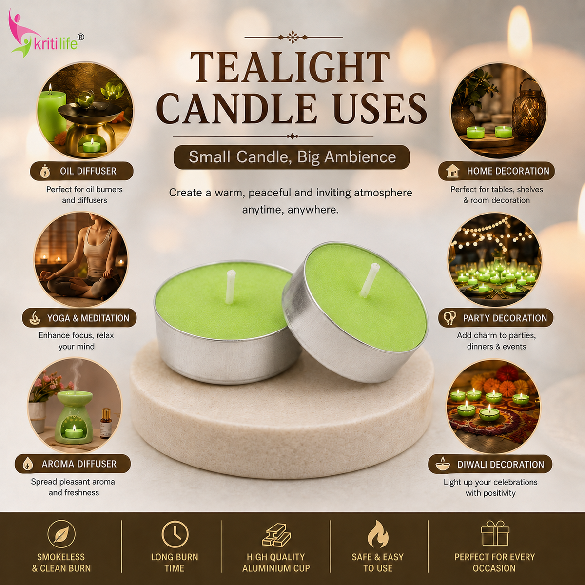 Green Apple Scented Tealight Candles | 4.5 Hour Burn | Set of 50.