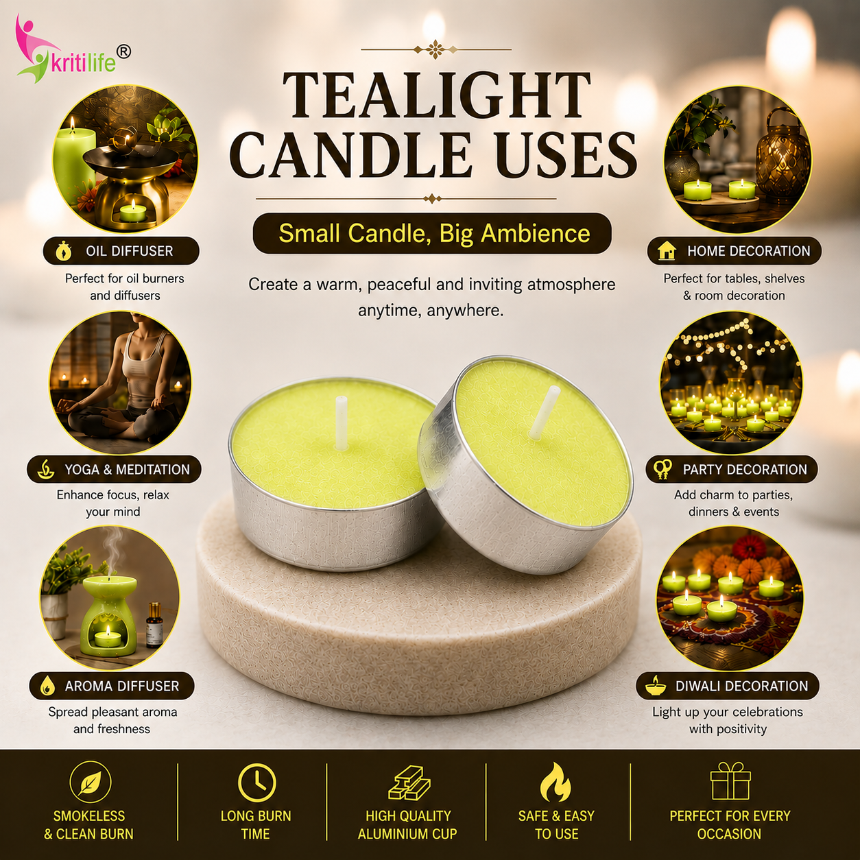 Lemon Grass Scented Tealight Candles | 4.5 Hour Burn | Set of 50.
