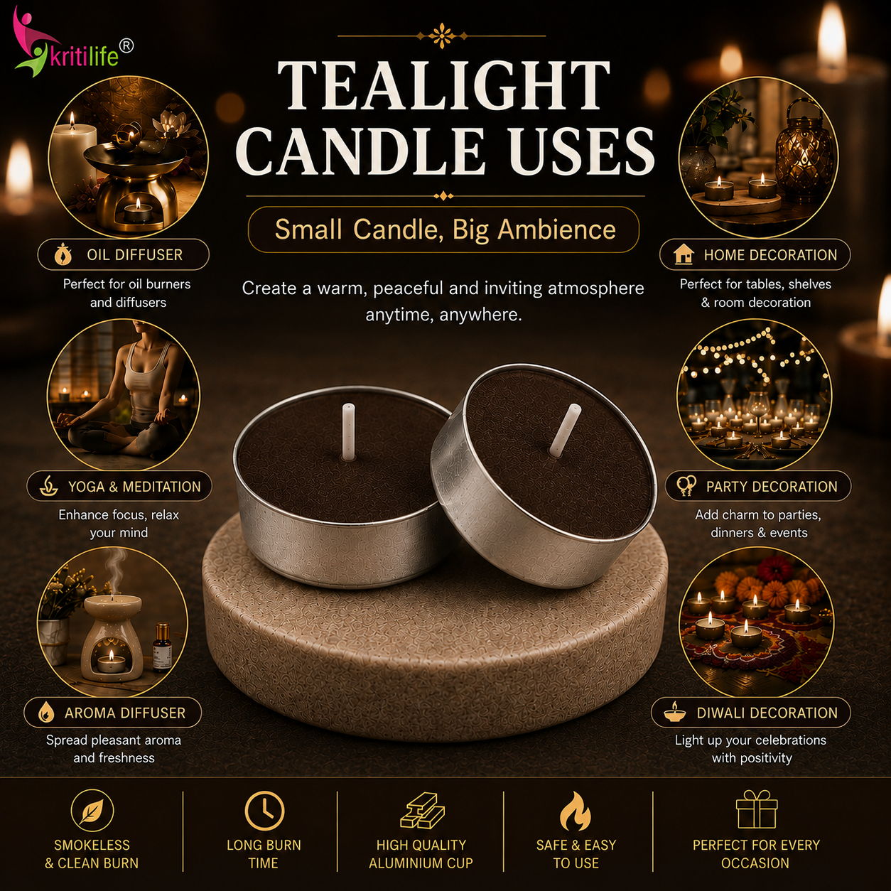 Musk Scented Tealight Candles | 4.5 Hour Burn | Set of 50.