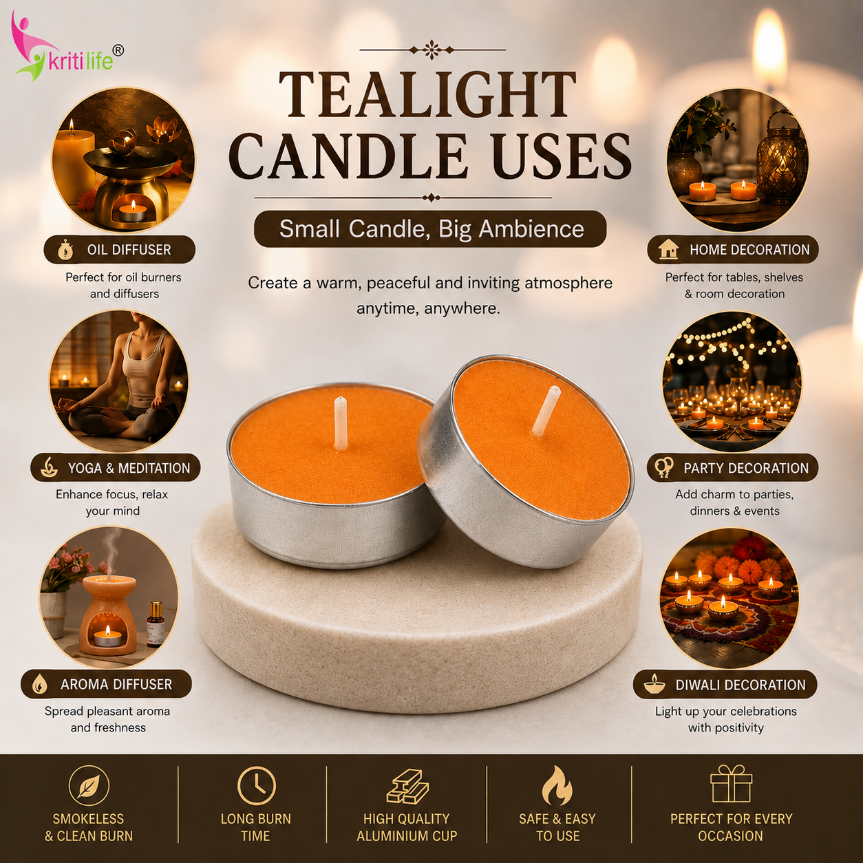Orange Scented Tealight Candles | 4.5 Hour Burn | Set of 50.