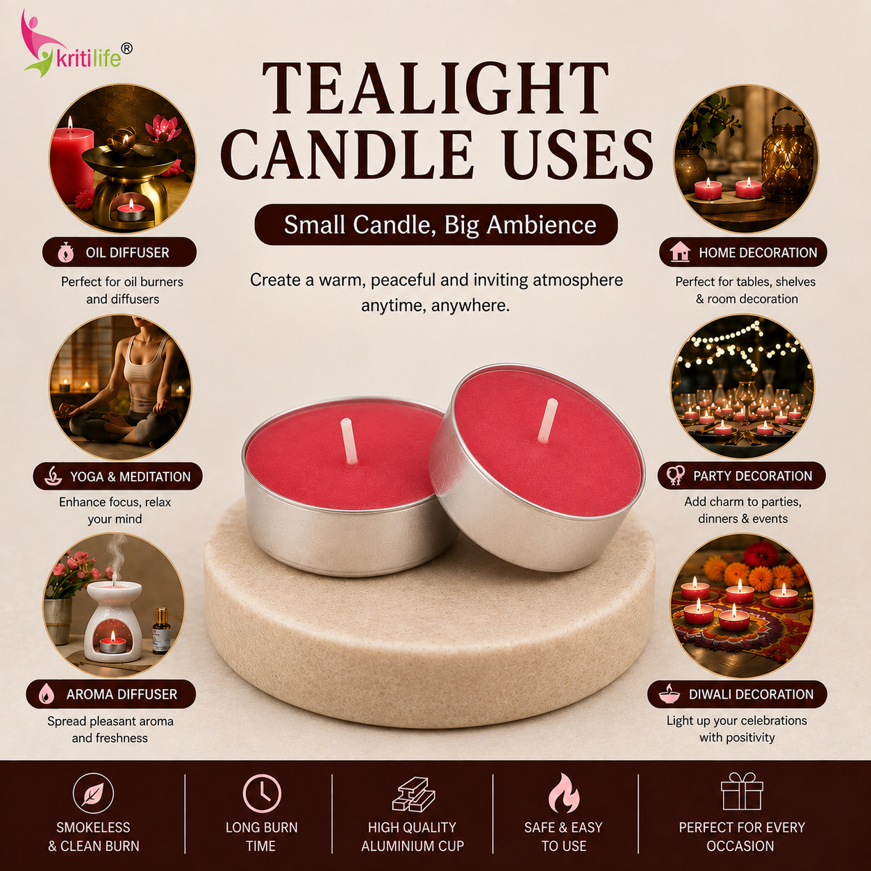 Rose Scented Tealight Candles | 4.5 Hour Burn | Set of 50