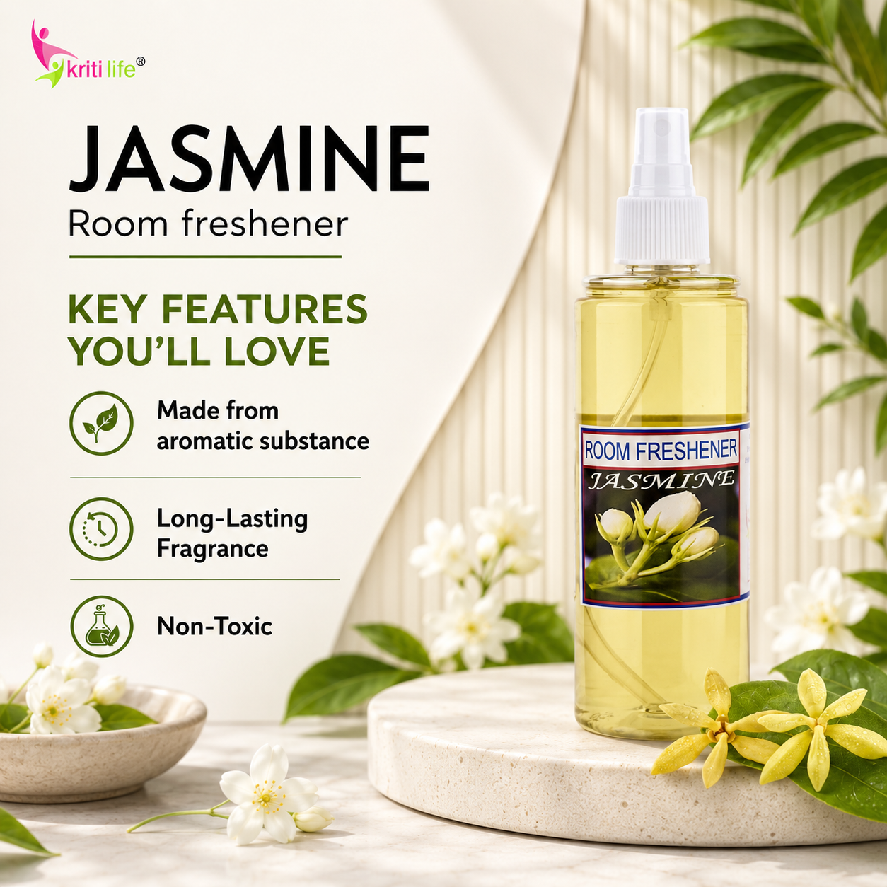 Jasmine Room Spray - 165 ML Long-Lasting Fragrance for Home &amp; Office