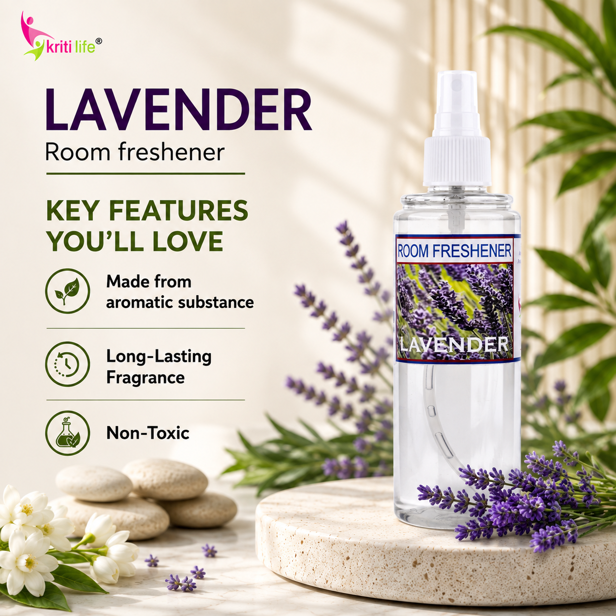 Lavender Room Spray - 165 ML Long-Lasting Fragrance for Home &amp; Office