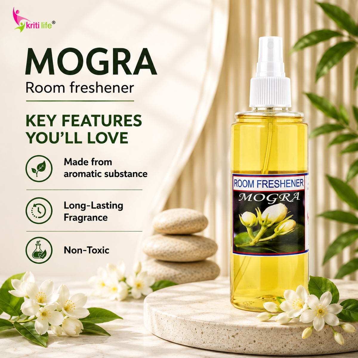 Mogra Room Spray - 165 ML Long-Lasting Fragrance for Home &amp; Office