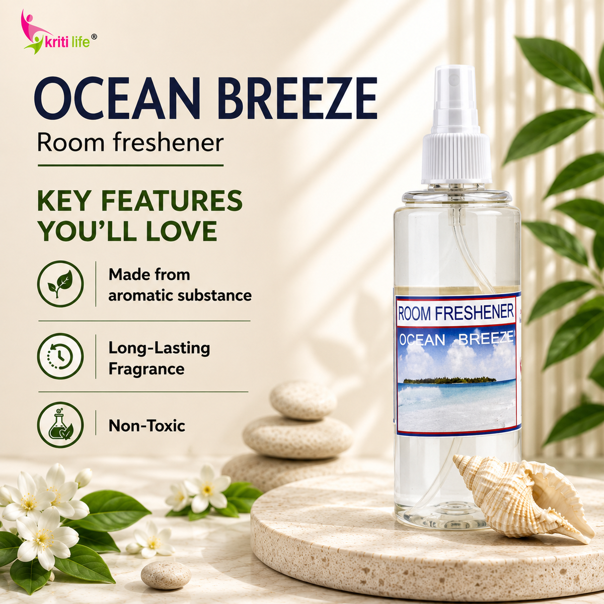 Ocean Breeze Room Spray - 165 ML Long-Lasting Fragrance for Home &amp; Office