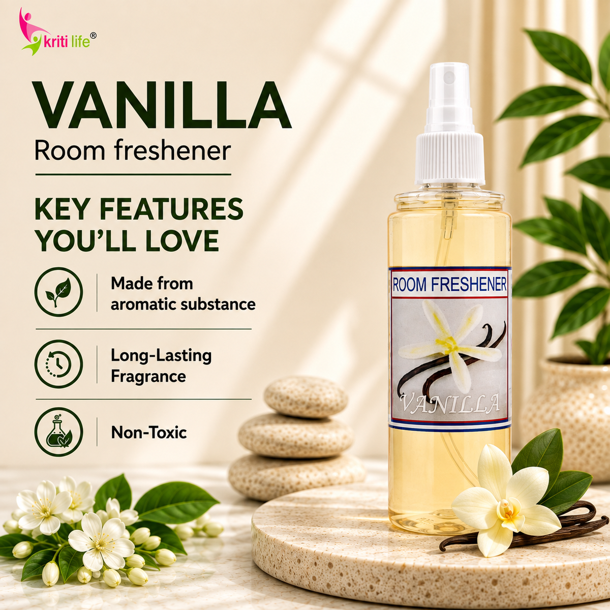 Vanilla Room Spray -165 ML Long-Lasting Fragrance for Home &amp; Office.