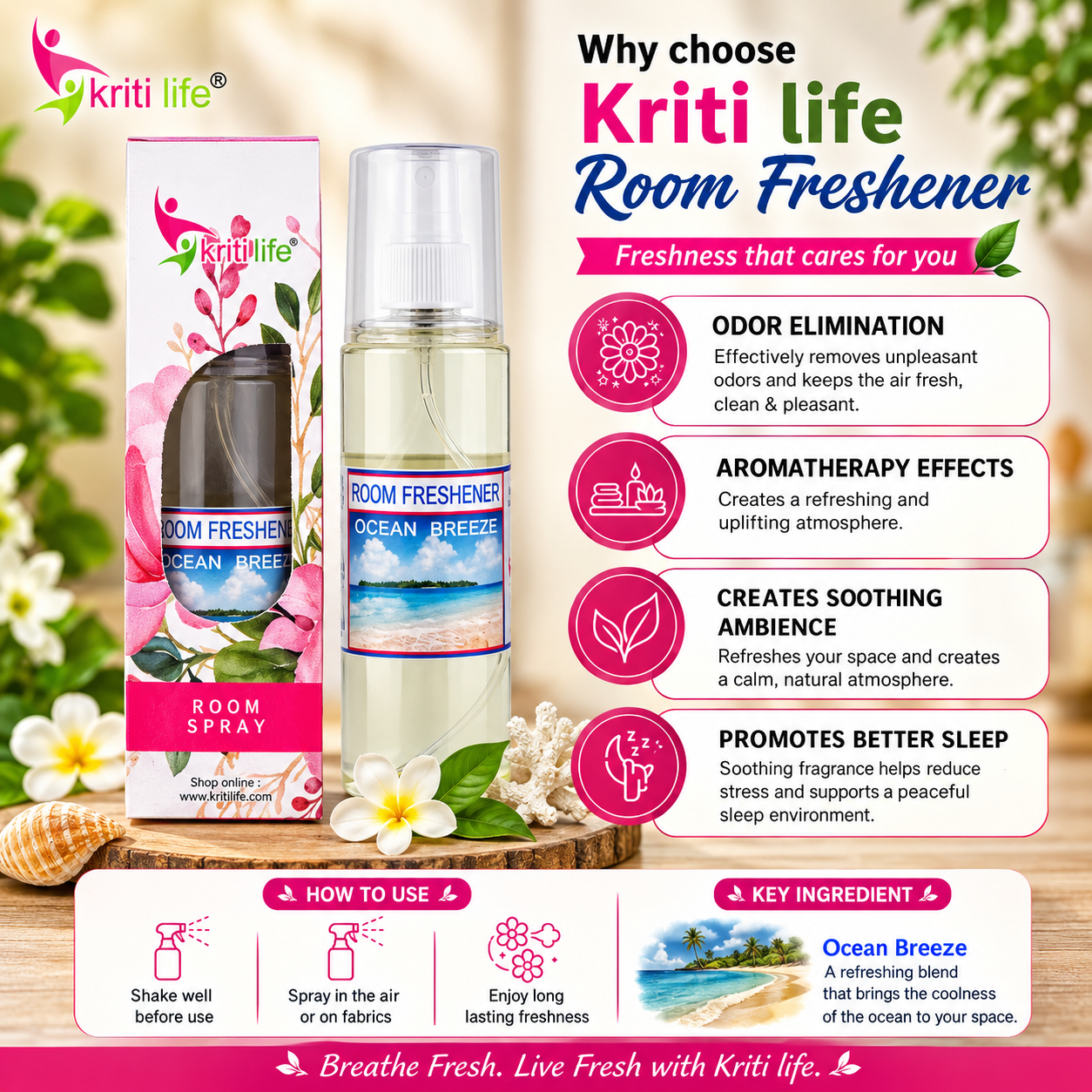 Ocean Breeze Room Spray - 165 ML Long-Lasting Fragrance for Home &amp; Office