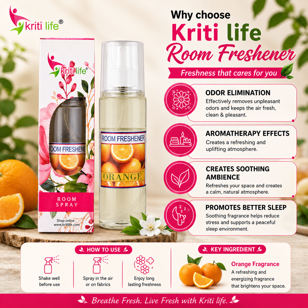 Orange Room Spray - 165 ML Long-Lasting Fragrance for Home &amp; Office.