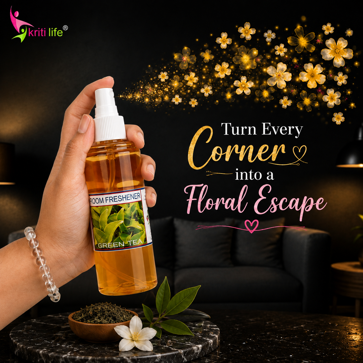 Green Tea - Room Spray - 165 ML Long-Lasting Fragrance for Home &amp; Office.