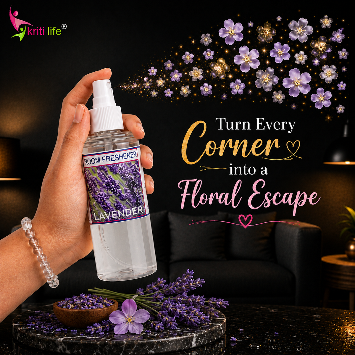 Lavender Room Spray - 165 ML Long-Lasting Fragrance for Home &amp; Office