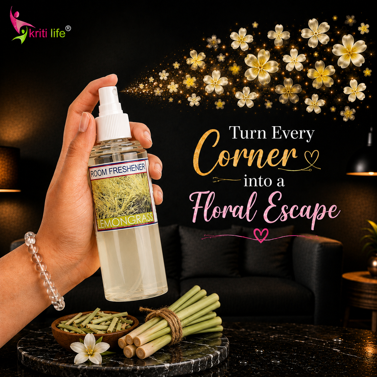 Lemon Grass Room Spray - 165 ML Long-Lasting Fragrance for Home &amp; Office