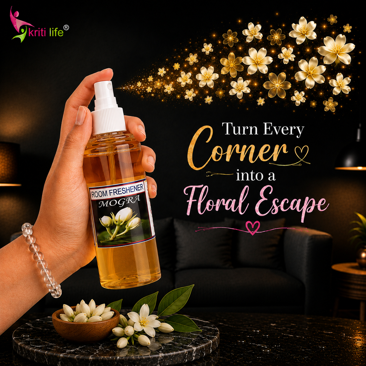 Mogra Room Spray - 165 ML Long-Lasting Fragrance for Home &amp; Office