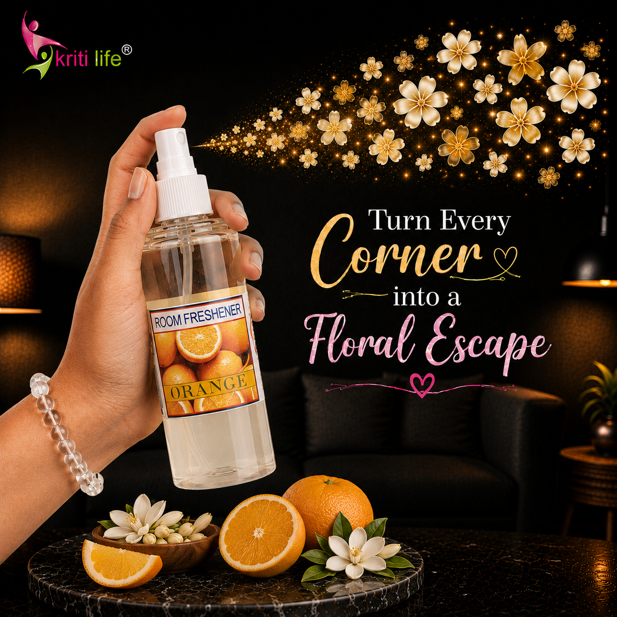Orange Room Spray - 165 ML Long-Lasting Fragrance for Home &amp; Office.
