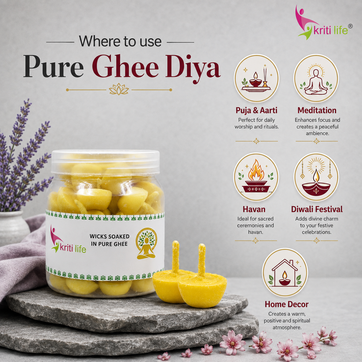 Ghee Jyot Batti 50 Pcs | Burns upto 40 Minutes