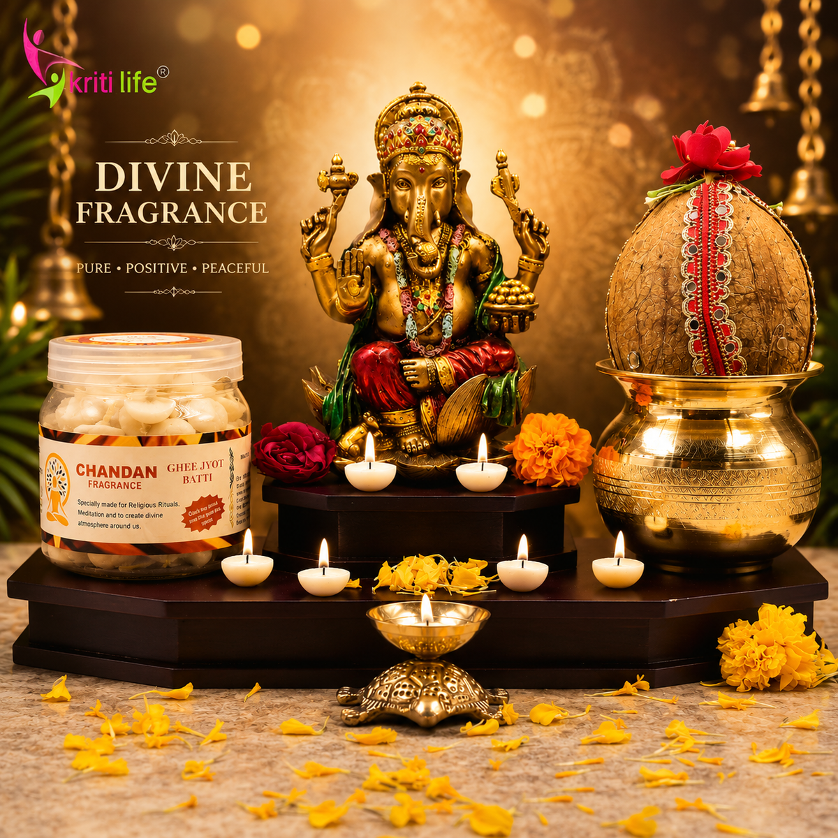 Chandan Scented Ghee Jyot Batti - 100 Pcs | Burns upto 20 Minutes