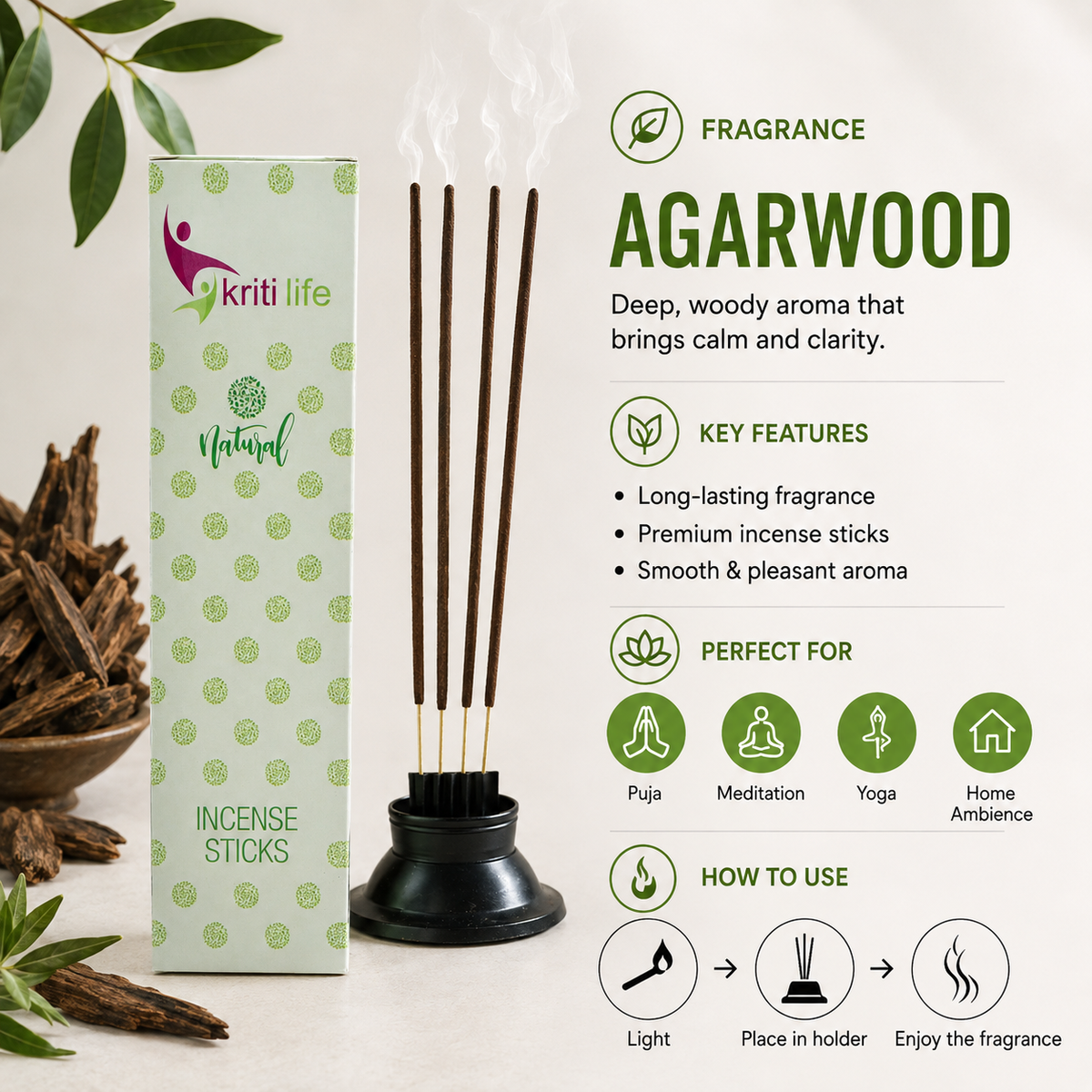 Agarwood Incense Sticks- 100 Pcs Perfect for Puja &amp; Relaxation