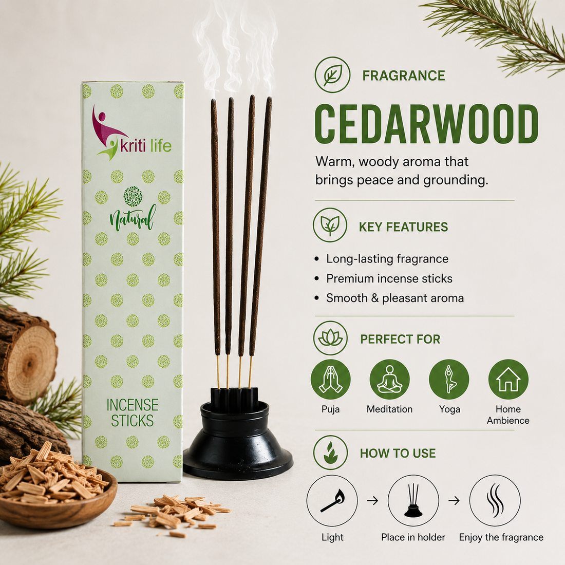 Cedarwood Incense Sticks - 100 Pcs Perfect for Puja &amp; Relaxation