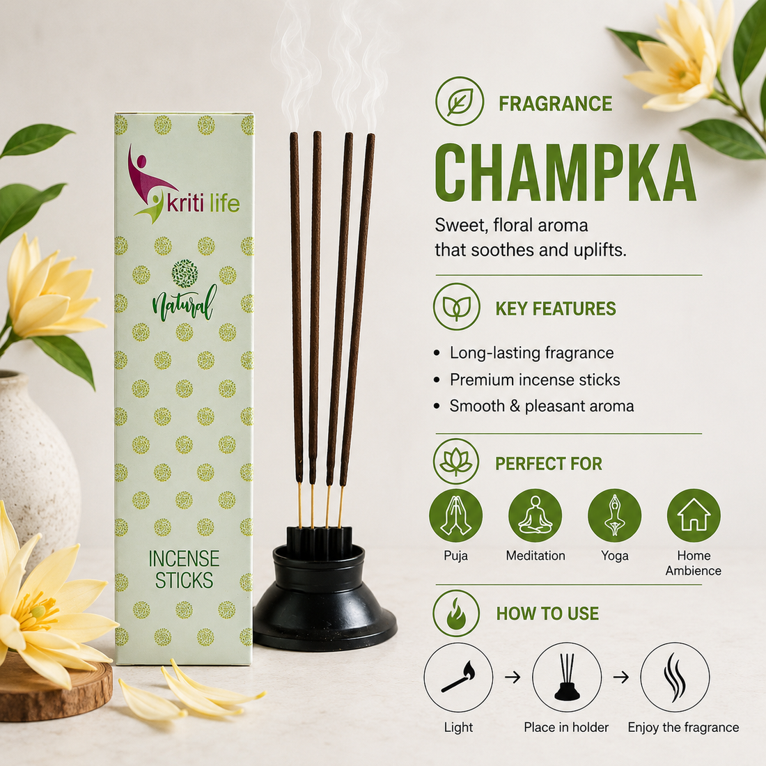 Champka Incense Sticks - 100 Pcs Perfect for Puja &amp; Relaxation