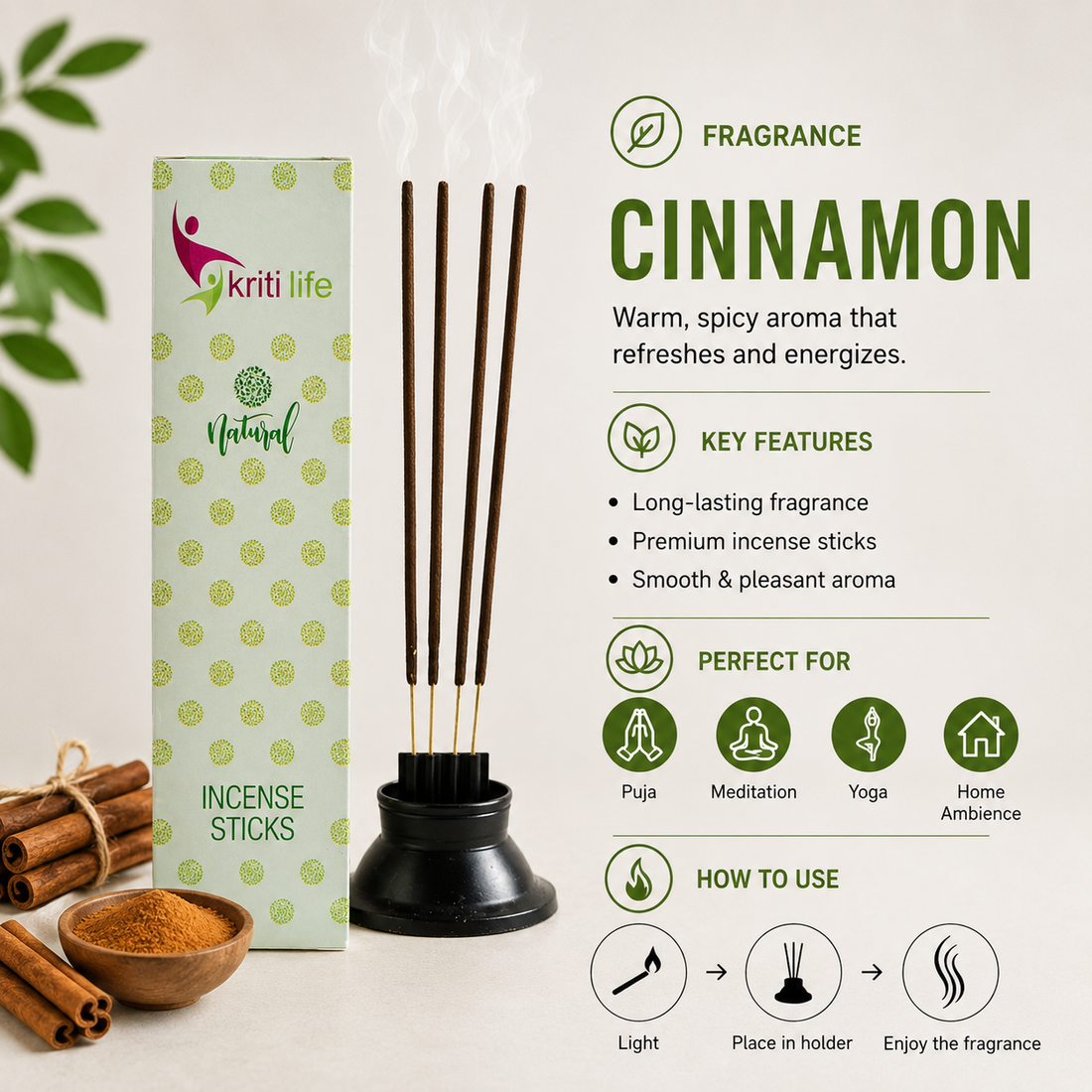 Cinnamon Incense Sticks- 100 Pcs Perfect for Puja &amp; Relaxation