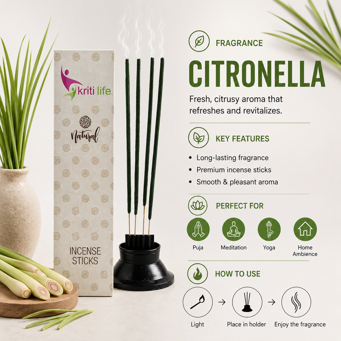 Citronella Incense Sticks - 100 Pcs Perfect for Puja &amp; Relaxation