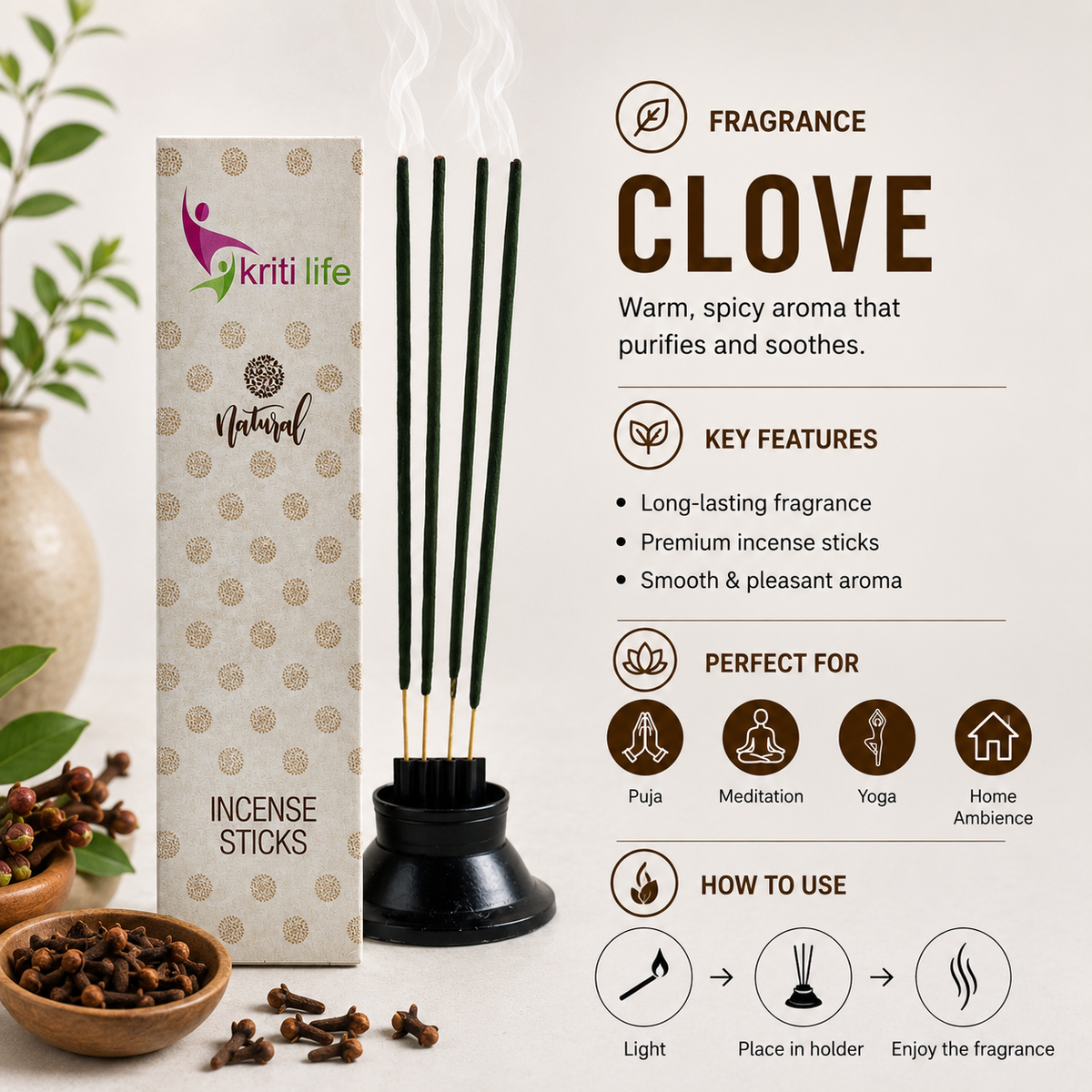 Clove Incense Sticks - 100 Pcs Perfect for Puja &amp; Relaxation