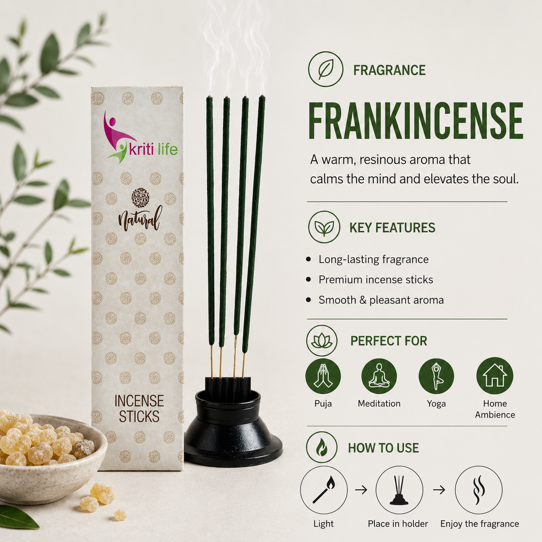 Frank Incense Sticks - 100 Pcs Perfect for Puja &amp; Relaxation