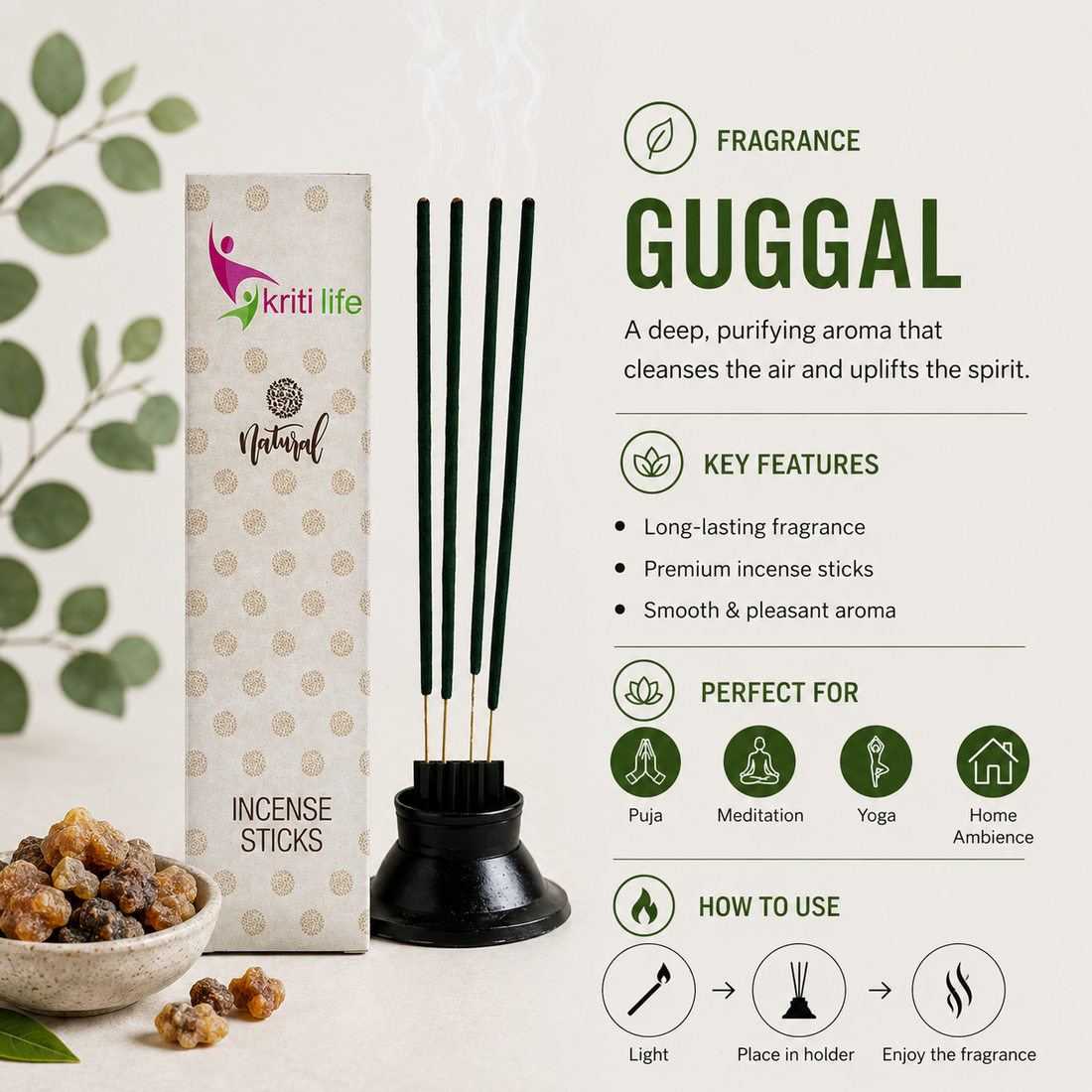 Guggal Incense Sticks - 100 Pcs Perfect for Puja &amp; Relaxation