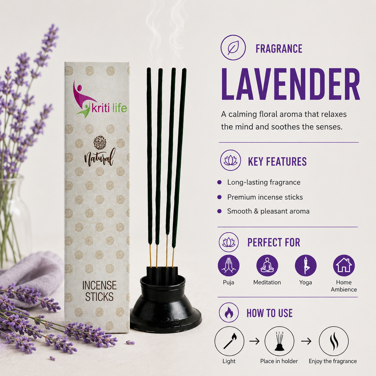 Lavender Incense Sticks - 100 Pcs Perfect for Puja &amp; Relaxation