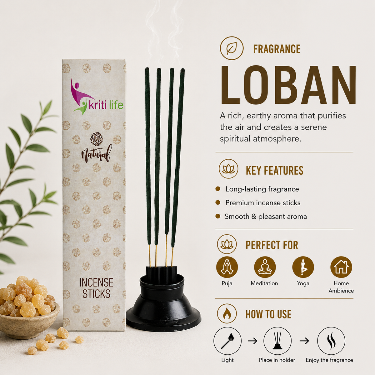 Loban Incense Sticks - 100 Pcs Perfect for Puja &amp; Relaxation