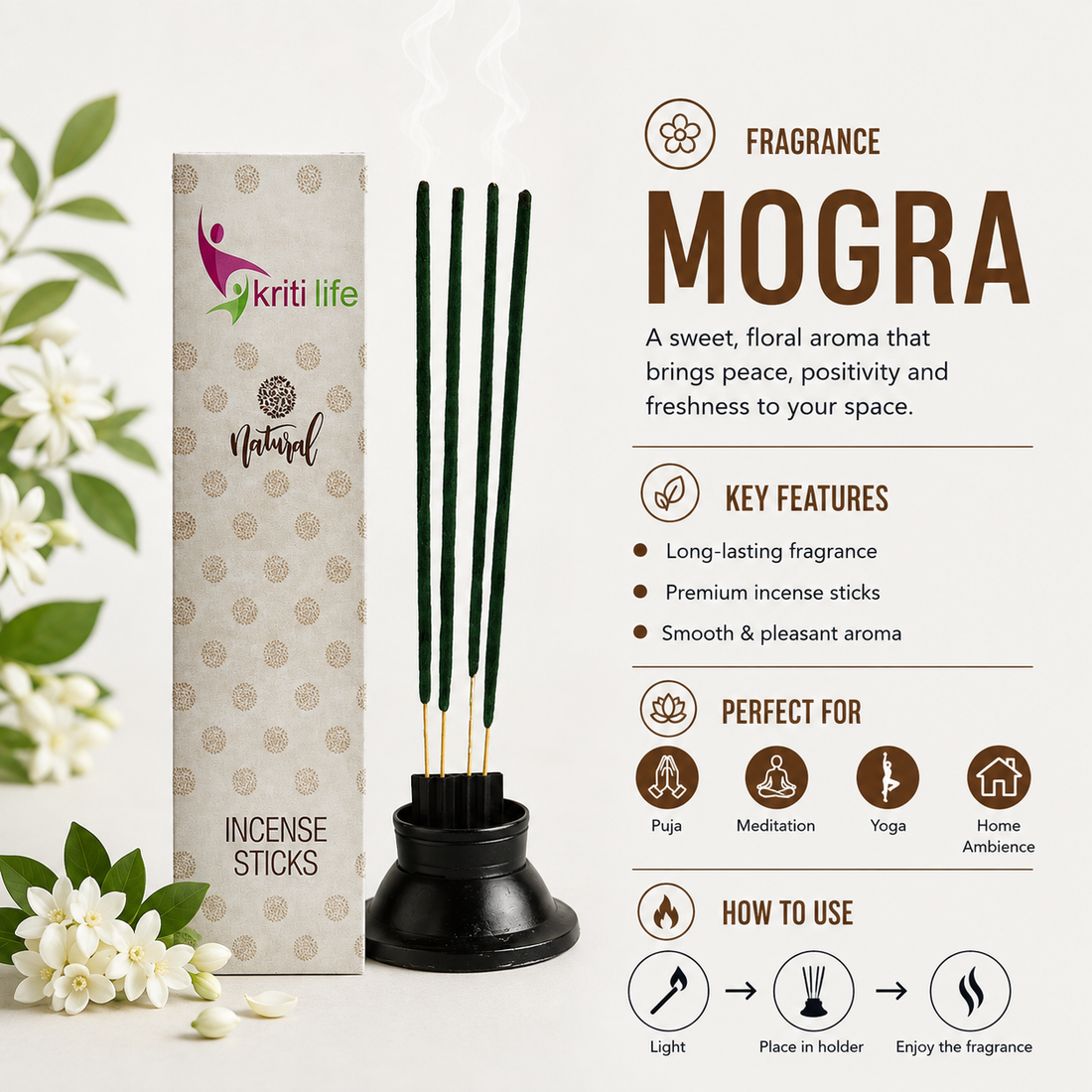Mogra Incense Sticks - 100 Pcs Perfect for Puja &amp; Relaxation