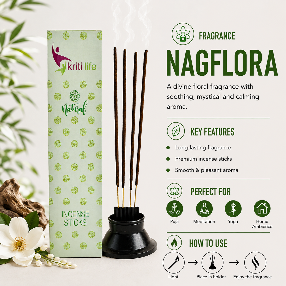 Nagflora Incense Sticks - 100 Pcs Perfect for Puja &amp; Relaxation