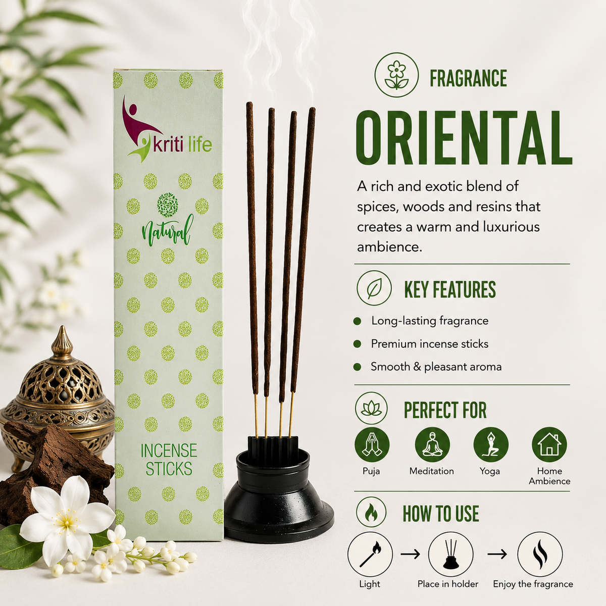 Oriental Incense Sticks - 100 Pcs Perfect for Puja &amp; Relaxation