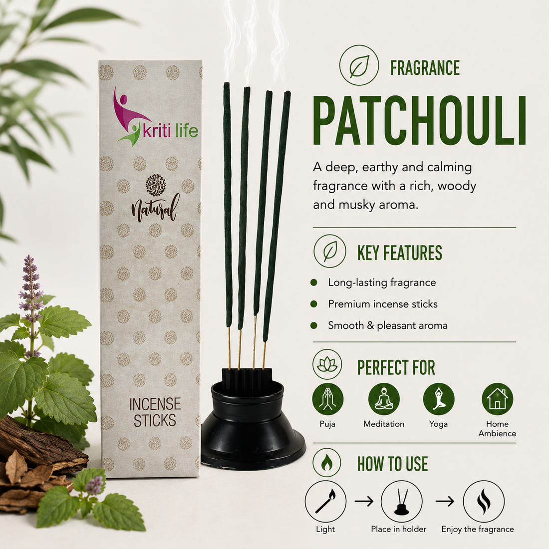 Patchouli Incense Sticks - 100 Pcs Perfect for Puja &amp; Relaxation