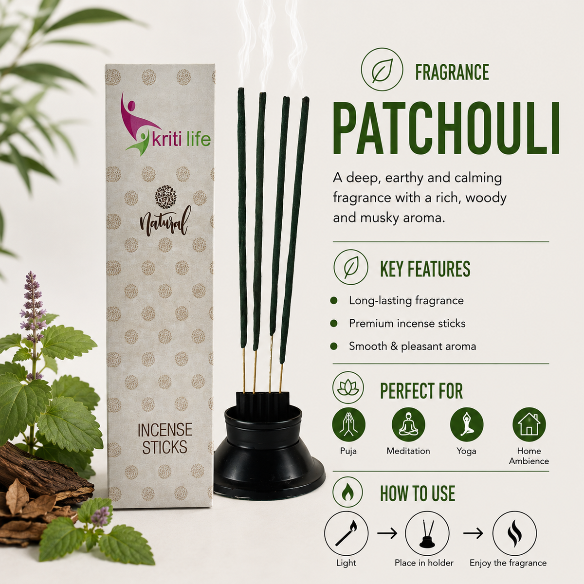 Patchouli Incense Sticks - 100 Pcs Perfect for Puja &amp; Relaxation
