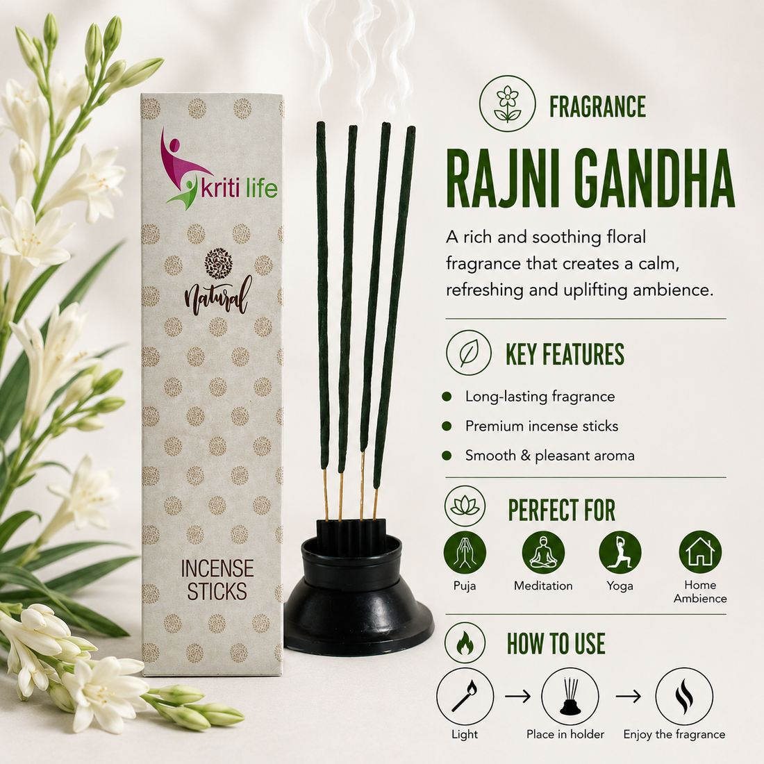 Rajni Gandha Incense Sticks - 100 Pcs Perfect for Puja &amp; Relaxation