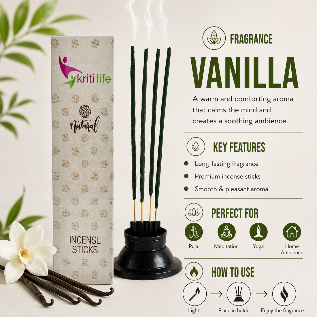 Vanilla Incense Sticks - 100 Pcs Perfect for Puja &amp; Relaxation